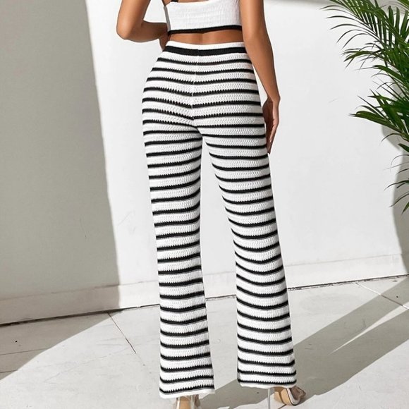 Coord set Preppy Womens Striped Pattern Cami Knit Top & Knit Pants - Picture 2 of 5